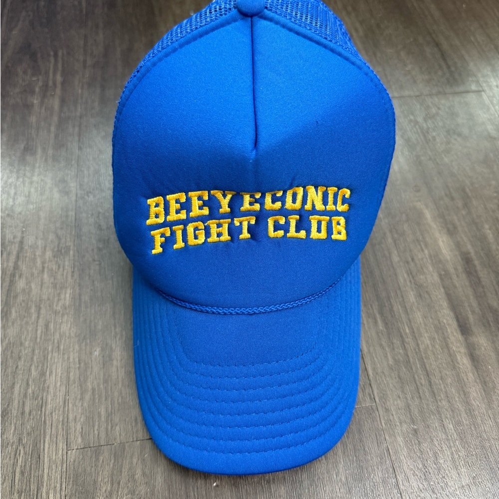 Beeyeconic Fight Club Trucker Hat with Blue/Yellow Embroidery